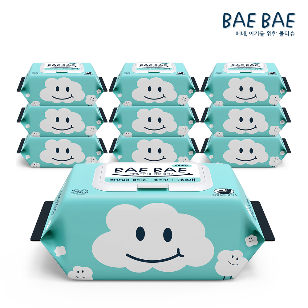 BAEBAE(베베) 아기물티슈 비데용 캡형 30매 10팩/20팩